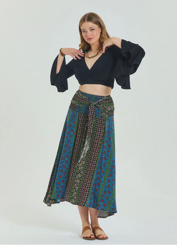 Gipe Waist Tied Navy Blue Plus Size Skirt 4597